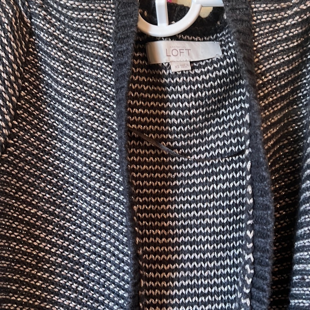 Grey silver stripes ; Evening wear sweater; elegant silver hint cardigan ( LOFT)